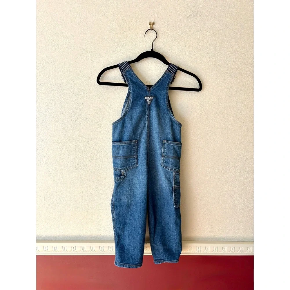 OshKosh B'gosh Toddler Boys Med Wash Denim Bib Overalls 4T Classic Cotton Blend